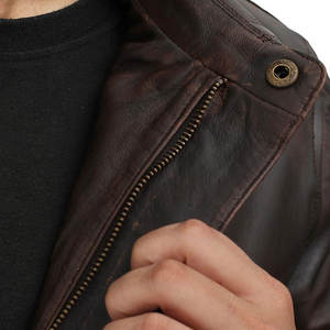 Veste en cuir de mode bon marché OEM/ODM pour hommes nouveau style de vestes en cuir de vachette véritable de haute qualité à fermeture éclair pour hommes - Product Image 5