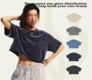 Camiseta de longitud corta de gran tamaño para mujer 260 270 Gsm, camisetas de algodón suave desgastadas con tinte personalizado - Product Image 6