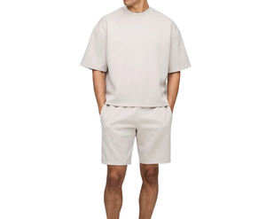 Conjunto de dos piezas para hombre de calidad Premium 2025, ropa de calle, Boxy Cropped 100% algodón, conjuntos de camiseta y pantalones cortos de gran tamaño para hombre - Product Image 3