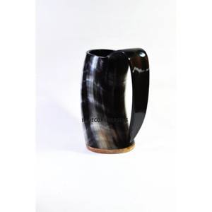 <b>Black</b> Color Viking Cultural Buffalo Horn Beer Drinkware <b>Mug</b> With Wooden Base From Indian Manufacturer Barware Drinking Supplies - Product Image 1