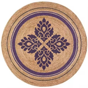 Eco-Friendly Natural Flower Designed Jute Round Rugs Handmade <strong>Printed</strong> Carpet for Bedroom &amp; Dining Durable, Affordable <strong>Floor</strong> <strong>Mat</strong>