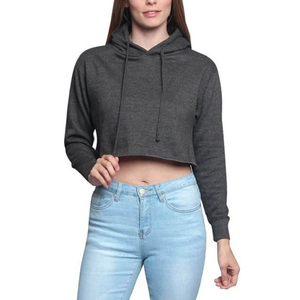 Sudadera con capucha de algodón 100% para mujer de la mejor calidad, Top corto con hombros caídos de invierno personalizado con logotipo frontal y Top con cordón - Product Image 6