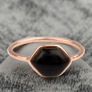 แหวน925เงินสเตอร์ลิงหกเหลี่ยม10x12มม. แหวนผู้หญิงแท้สีดำโอนิกซ์ชุบทอง18K แหวนเครื่องประดับงานแต่ง - Product Image 5