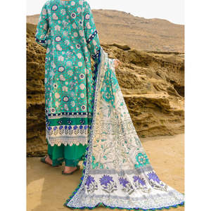 Ensemble 2 pièces vert non cousu pour femme, style Salwar Kameez pakistanais, tenue ethnique Bazm-e-Rang 25, imprimé numérique pour l'été 2026 - Product Image 2