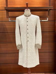 2024 elegante blanco Sherwani pantalón elegante bordado con cuentas zapatos Dabka trabajo cuentas de cristal de talla grande elegante traje de boda - Product Image 2