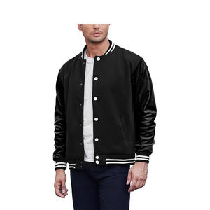 Veste universitaire coupe ajustée pour hommes College Baseball Letterman Bomber Coat Manches en cuir Toile élégante Tenue décontractée Élégante - Product Image 1