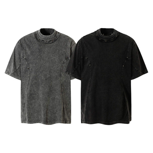 เสื้อยืดโอเวอร์ไซส์สีลาเวนเดอร์ ผ้าเจอร์ซีย์ฟอกสี ทรงลำลอง คอกลม แขนสั้น สีพื้น ความยาวปกติ ผ้าถัก ฟอกสีแบบแอซิดวอช สำหรับผู้ชาย - Product Image 5