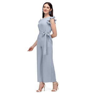 Mono informal directo de fábrica para mujer, 100% algodón, gris claro, manga con volantes, rayas, ajuste Regular, diseño personalizable hecho - Product Image 3