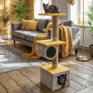 ต้นไม้แมวคุณภาพสูง Amistar Classic Jute Cat Tree Mira พร้อมอุโมงค์สำหรับแมว ทนทาน 4 ชั้นขึ้นไป - Product Image 4