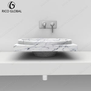 Lavabo Ovalado de Mármol Blanco Carrara, Diseño Rústico-Moderno para Baño y Pasillo, Mueble de Piedra Natural con Estilo Moderno - Product Image 5