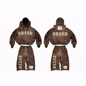 Ensemble sweat à capuche et short unisexe personnalisé 2026, style streetwear oversize avec ourlet déchiré et imprimé lettres de marque audacieuses - Product Image 6