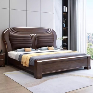 Кровать из массива дерева, Главная спальня, кровать размера «king-size», современная простая мягкая двуспальная кровать размера «queen-size», прямые продажи с завода - Product Image 4