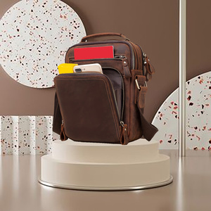 Sac messager pour ordinateur portable en cuir PU personnalisé et imperméable durable pour hommes femmes selle épaule bandoulière Style d'affaires - Product Image 6