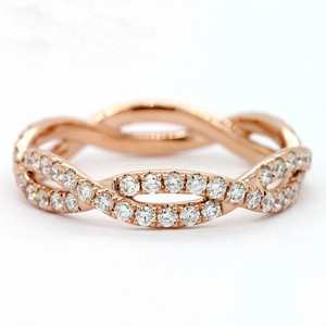 Inspiration Vintage 0.81 TC Cut Twisted Moissanite Band en or rose massif 14k Eternity Stacking Infinity Gemstone Rings - Product Image 1