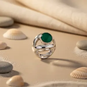925 Sterling <b>Silver</b> <b>Statement</b> <b>Ring</b> for Women with Green Onyx Hand-shaped Design Licensed Private Brand - Product Image 2