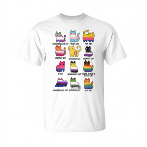 T-shirt Grafica Retrò LGBT con Gatto e Messaggio di Uguaglianza - Abbigliamento Promozionale - Product Image 2