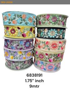 Rubans brodés à la machine sur mesure en tissu de base en filet dans des motifs floraux et en dix couleurs pour robe de mariée de 1.75 pouces - Product Image 2