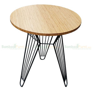 SFBCF005- Durable 60cm Round <b>Bamboo</b> Side <b>Table</b> for Living Room and Entry Minimalist Design with Iron Legs for Cafe Use - Product Image 1