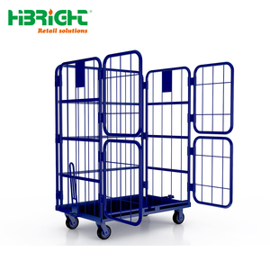 Steel Mesh Storage Cart with Four Wheels Stackable White Industrial <b>Trolley</b> for Warehouse and Factory - Product Image 4
