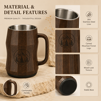Bouteille d'eau sans couvercle en acier inoxydable 304 avec logo personnalisé, motif bois nordique, poignée octogonale, tasse à boire écologique et moderne