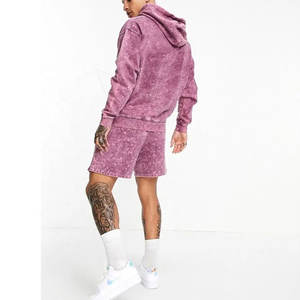 Elegante chándal deportivo personalizado para hombre conjunto corto 100% algodón patrón sólido Sudadera con capucha y chándal Slim Fit pantalones cortos de talla grande - Product Image 2