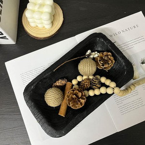 Cuenco de madera negro rústico decorativo, bandeja de madera tallada a mano para mesa de comedor, centro de mesa, decoración y accesorios para el hogar - Product Image 2