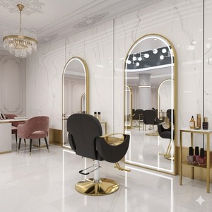Miroir de Coiffure de Luxe Doré Moderne Intelligent à Écran Tactile Rétroéclairé et Arqué pour Salon, Écologique et Durable, Vente en Gros - Product Image 4