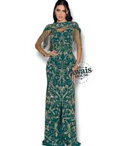 Robe de soirée élégante sur mesure pour femmes, style français, luxe, solide, ornée de perles, broderie de strass, bustier, empire, coupe A, élégante, ajustée, formelle - Product Image 4