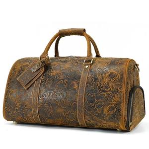 Bolsa de lona de cuero genuino vintage con cremallera ecológica de gran capacidad para viajes y gimnasio Bolsa De noche unisex - Product Image 6