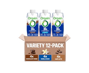 Orgain - Paquete Variado de Batidos Altos en Proteínas de 30 g, Chocolate, Vainilla, Café Latte, 11 Fl Oz (Paquete de 12) - Product Image 1