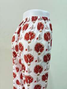 Pantalones de salón estampados de algodón 100%, diseño Floral Granada roja, cintura elástica, Pantalón recto, encaje transpirable decorado para el verano - Product Image 3