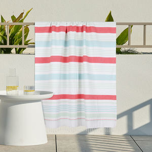 HOT SUMMER <b>SALES</b> OF <b>BEACH</b> <b>TOWELS</b> WITH 2 SIDES FRINGES 100% COTTON 200 GSM YARN DYED DOBBY DESIGN 70X170 CMS MADE IN INDIA - Product Image 1