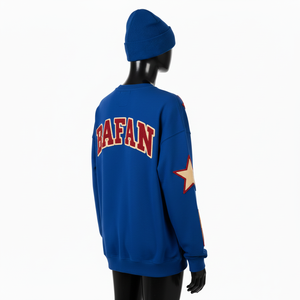 Premium Cotton <b>Fleece</b> Long Sleeve T Shirt Brushed Fabric <b>Royal</b> <b>Blue</b> Embroidered Applique Custom Logo Long Sleeve T Shirt Cotton - Product Image 5