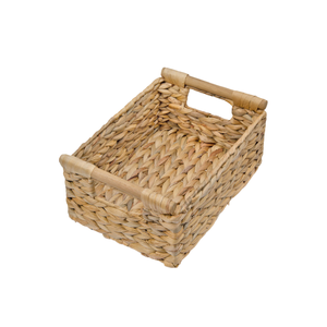 Paniers de rangement rectangulaires écologiques de style bohème en gros Technologie d'injection de poignée en jacinthe d'eau tissée à la main 10-20L - Product Image 1