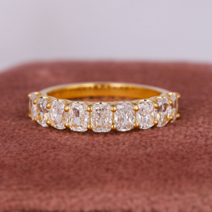Personnalisable argent plaqué or laboratoire cultivé diamant coussin coupe demi éternité alliance Style tendance bijoux de fiançailles - Product Image 1