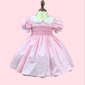 Vêtements pour enfants Vêtements pour filles Robes pour filles Vêtements pour enfants smockés pour enfants Rose avec motif floral Conception personnalisée - Product Image 1