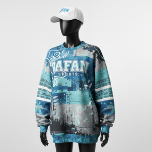 Sweat-shirt oversize pour femme, en polaire de polyester de haute qualité, toucher doux et chaud, gris sarcelle, imprimé intégral, logo respirant - Product Image 4