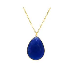Sterling Silver Necklace 925 Sterling Silver Blue Sapphire Gold Plated Chain Necklace Elegant Pendant Chain high quality