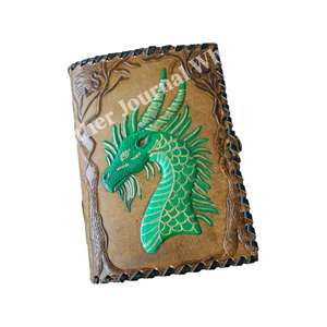 Journal vintage en cuir véritable Dragon en relief, carnet de notes vert pour hommes femmes, journal d'écriture à couverture rigide avec papier d'art - Product Image 5