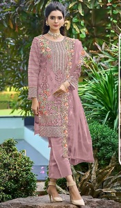 Orignal pakistani organza ชุดเย็บปักแบบไม่มีตะเข็บที่เย็บติดด้านในและ santoon pent และ NET embroidery dupatta - Product Image 2