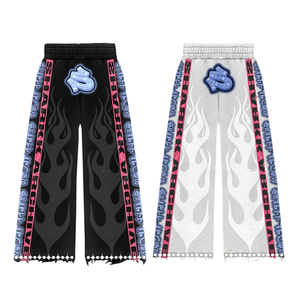 กางเกงวอร์มทรงตรงขาบานเอวสองชั้นสไตล์ฝรั่งเศสผ้าเฟรนช์เทอร์รี่ฟอกสีแบบแอซิดวอชประดับคริสตัลสำหรับผู้ชาย - Product Image 4