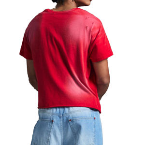 Camiseta cuadrada de lavado desteñido al sol de 100% algodón de alta calidad, camisetas rojas con corte de rizo francés en el cuello, camisas personalizadas con dobladillo crudo para hombre - Product Image 2