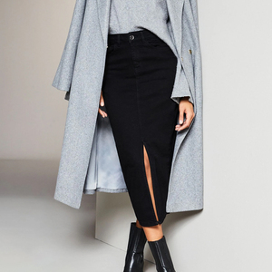 กระโปรงยีนส์ทรงยาวเอวสูงผ่าหน้า สไตล์ลำลอง ราคาโรงงาน รับผลิตแบบ OEM รุ่นใหม่ล่าสุดสำหรับฤดูหนาว เนื้อผ้านุ่มสบาย - Product Image 3