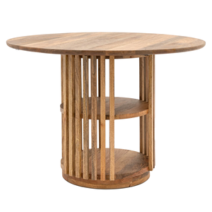 Mesa de Comedor Moderna de Madera de Mango Maciza con Acabado Natural, Diseño Redondo, 4 Plazas, Cómoda, con Dos Estantes de Almacenamiento - Product Image 2