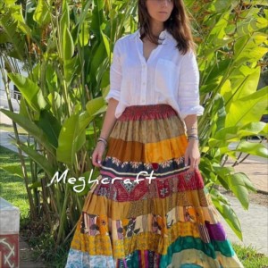 Falda Bohemia gitana a la moda-Falda larga de seda de retazos-Faldas de seda al por mayor-Moda de México-Moda de EE. UU. - Product Image 2