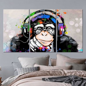 Vibrant Monkey Tempered Glass <b>Canvas</b>: Elegant <b>Animal</b> Print Decor,SET OF 3 <b>CANVAS</b> - Product Image 1