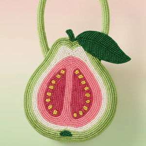 Unique Guava Fruit Beaded Handbag Artisan Pinkweave for Guava Motif Bead Purse Exotic Summer Statement Shabby Chic Hand <b>Wash</b> - Product Image 1