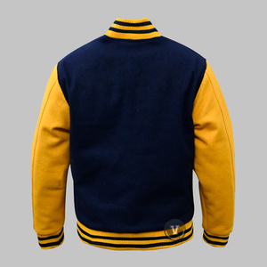 Men's Black Polyester Varsity Jacket Light <b>Gold</b> Sleeves Letterman Design Covered Button Winter OEM Service Windproof Reversible - Product Image 4