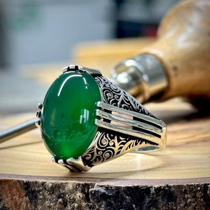 <b>Men</b> Green Agate <b>Ring</b>, Silver Vintage <b>Ring</b>, Green Gemstone <b>Ring</b> Handmade <b>Men</b> <b>Ring</b>, Father Day Gift Anniversary Gifts for Him - Product Image 1