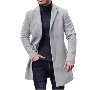 Abrigo largo al por mayor para hombre, gabardina clásica de mezcla de lana para invierno, prendas de vestir exteriores de moda, proveedor OEM - Product Image 2